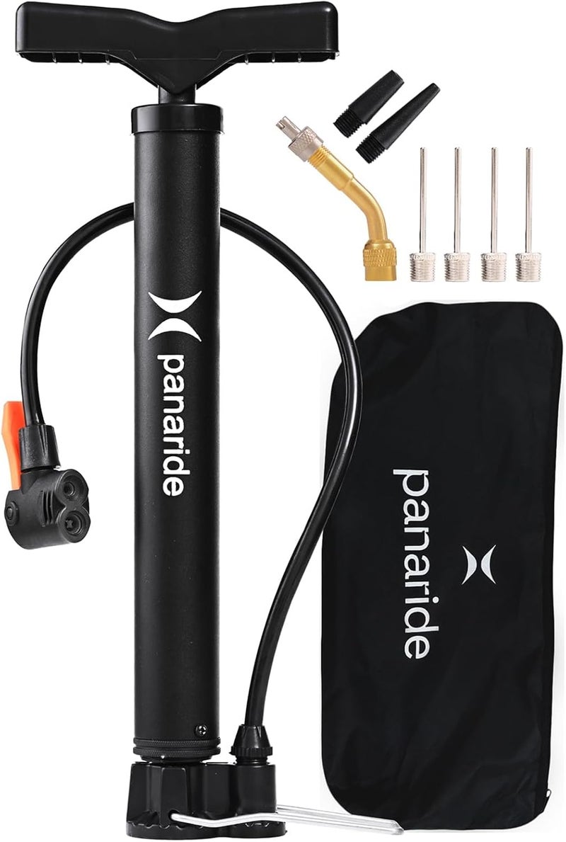 panaride Bike Pump Floor, Advanced Bike Tire Inflator, Bicycle Hand Air Pump with Dual Presta and Schrader Valves, Handheld Pump, Suitable for Road and Mountain Bikes, Baby Stroller, Balls - Image 1